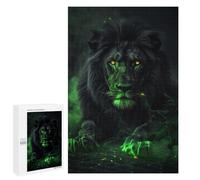 Jigsaw Puzzle 1000 PCS Black Lion with Green Glowing Eyes Jigsaw Puzzles for Teenagerss Hand Speed Race Fun Activities at Home Challenging Game And Family Play 1000 PCS