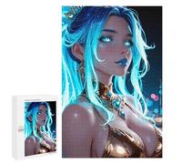 Jigsaw Puzzle 1000 PCS Blue-haired Woman with Golden Attire Jigsaws for Adults Puzzle Birthday Present Difficult And Challenge Challenging Game Gifts 1000 PCS