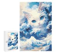 Jigsaw Puzzle 1000 PCS Blue Wave Cat Jigsaw Puzzles for Teenagerss Hand Speed Race Fun Activities at Home Challenging Game And Family Play 1000 PCS