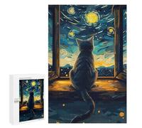 Jigsaw Puzzle 1000 PCS Cat Gazing at Starry Night Jigsaws for Adults Toy Wall Decor Pattern Assembly Deal As Gifts for The Whole Family 1000 PCS