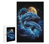 Jigsaw Puzzle 1000 PCS Dolphins Under The Moon Jigsaw Puzzles for Teenagerss Hand Speed Race Fun Activities at Home Challenging Game And Family Play 1000 PCS