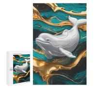 Jigsaw Puzzle 1000 PCS Elegant Beluga Whale with Golden Accents Jigsaws for Adults Toy Wall Decor Pattern Assembly Deal As Gifts for The Whole Family 1000 PCS