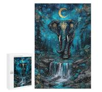 Jigsaw Puzzle 1000 PCS Elephant in Teal Forest with Moon Jigsaws for Adults Toy Wall Decor Pattern Assembly Deal As Gifts for The Whole Family 1000 PCS