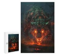 Jigsaw Puzzle 1000 PCS Fiery Tiger in Dark Forest Puzzles for Teenagerss Stress Reliever Educational Challenge Unique Birthday And Gifts 1000 PCS