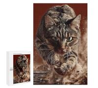 Jigsaw Puzzle 1000 PCS Focused Tabby Cat Leaping Forward Jigsaw Puzzles for Teenagerss Hand Speed Race Fun Activities at Home Challenging Game And Family Play 1000 PCS