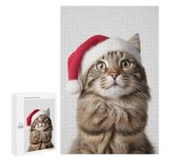 Jigsaw Puzzle 1000 PCS for Adults American Bobtail Cat with Santa Hat Adult Jigsaw Brain Teaser Game Birthday Present Help The Brain Exercise 1000 PCS