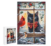 Jigsaw Puzzle 1000 PCS for Adults Black Cat & Birds Winter Window Puzzle for Adults Toy Wall Decor Perfect Decoration Stress Reduction Gifts 1000 PCS
