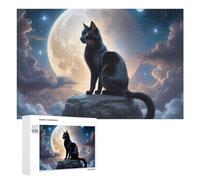 Jigsaw Puzzle 1000 PCS for Adults Black Cat Moonlit Sky Jigsaw Puzzle Family Game Difficult Hard Deal As Gifts for The Whole Family 1000 PCS