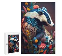 Jigsaw Puzzle 1000 PCS for Adults Colorful Badger with Flowers Jigsaw for Adults Toy Wall Decor Home Decoration for Birthday, Chrismas 1000 PCS