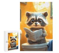 Jigsaw Puzzle 1000 PCS for Adults Cute Raccoon Reading Newspaper Toilet Funny Adult Jigsaw Brain Teaser Game Birthday Present Help The Brain Exercise 1000 PCS