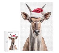 Jigsaw Puzzle 1000 PCS for Adults Eland Antelope Wearing Santa Hat Adult Jigsaw Brain Teaser Game Birthday Present Help The Brain Exercise 1000 PCS