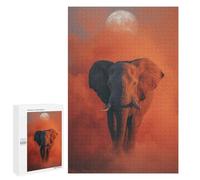 Jigsaw Puzzle 1000 PCS for Adults Elephant Under The Moon in Orange Haze Puzzle for Adults Toy Wall Decor Perfect Decoration Stress Reduction Gifts 1000 PCS