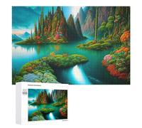Jigsaw Puzzle 1000 PCS for Adults Enchanted Lagoon with Colorful Islands Jigsaw Puzzle Family Game Difficult Hard Deal As Gifts for The Whole Family 1000 PCS