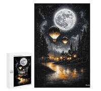 Jigsaw Puzzle 1000 PCS for Adults Enchanted Moonlit Flight - Vintage Hot Air Balloons Over A Dreamy Village Jigsaws for Adults DIY Toys But Fun And Humorous for Birthday, Chrismas 1000 PCS