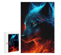 Jigsaw Puzzle 1000 PCS for Adults Flame Wolf Artwork -3 Adult Jigsaw Brain Teaser Game Birthday Present Help The Brain Exercise 1000 PCS