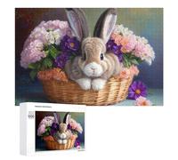 Jigsaw Puzzle 1000 PCS for Adults Floral Basket with Bunny Jigsaw Puzzle Family Game Difficult Hard Deal As Gifts for The Whole Family 1000 PCS