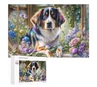 Jigsaw Puzzle 1000 PCS for Adults Floral Window Dog Art Print Jigsaw Puzzle Family Game Difficult Hard Deal As Gifts for The Whole Family 1000 PCS