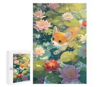 Jigsaw Puzzle 1000 PCS for Adults Fox Cub Swimming in A Lily Pond Adult Jigsaw Puzzle Relaxing Games Precision Cutting Deal As Gifts for The Whole Family 1000 PCS