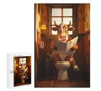Jigsaw Puzzle 1000 PCS for Adults Funny Cow Siting on Toilet Adult Jigsaw Puzzle Relaxing Games Precision Cutting Deal As Gifts for The Whole Family 1000 PCS
