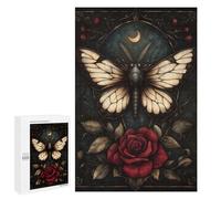 Jigsaw Puzzle 1000 PCS for Adults Gothic Moth And Rose Adult Jigsaw Brain Teaser Game Birthday Present Help The Brain Exercise 1000 PCS