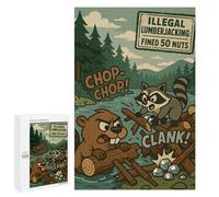 Jigsaw Puzzle 1000 PCS for Adults Illegal Lumberjacking Cartoon with Beaver And Raccoon Jigsaws for Adults DIY Toys But Fun And Humorous for Birthday, Chrismas 1000 PCS