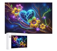 Jigsaw Puzzle 1000 PCS for Adults Neon Flowers Heart Artwork Jigsaw Puzzle Family Game Difficult Hard Deal As Gifts for The Whole Family 1000 PCS