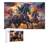 Jigsaw Puzzle 1000 PCS for Adults Painted Horses in Flames Jigsaw Puzzle Family Game Difficult Hard Deal As Gifts for The Whole Family 1000 PCS