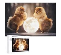Jigsaw Puzzle 1000 PCS for Adults Pomeranians Play with Moon Jigsaw Puzzle Family Game Difficult Hard Deal As Gifts for The Whole Family 1000 PCS