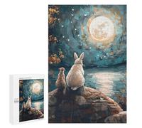Jigsaw Puzzle 1000 PCS for Adults Rabbit And Cat Under Full Moon Adult Jigsaw Brain Teaser Game Birthday Present Help The Brain Exercise 1000 PCS