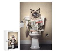 Jigsaw Puzzle 1000 PCS for Adults Ragdoll Cat on The Toilet Adult Jigsaw Brain Teaser Game Birthday Present Help The Brain Exercise 1000 PCS