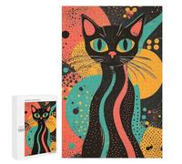 Jigsaw Puzzle 1000 PCS for Adults Retro Cat Art Print Vibrant Black Cat Bold Abstract Pop Art Print Adult Jigsaw Brain Teaser Game Birthday Present Help The Brain Exercise 1000 PCS