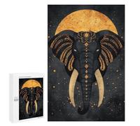 Jigsaw Puzzle 1000 PCS for Adults Sacred Elephant Vector Portrait with Golden Moon Puzzle for Adults Toy Wall Decor Perfect Decoration Stress Reduction Gifts 1000 PCS