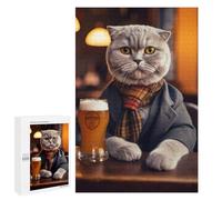Jigsaw Puzzle 1000 PCS for Adults Scottish Fold Cat in Pub Adult Jigsaw Brain Teaser Game Birthday Present Help The Brain Exercise 1000 PCS