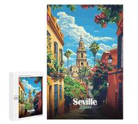 Jigsaw Puzzle 1000 PCS for Adults Seville, Spain Street View Illustration Puzzle for Adults Toy Wall Decor Perfect Decoration Stress Reduction Gifts 1000 PCS
