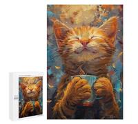 Jigsaw Puzzle 1000 PCS for Adults Smiling Cat Coffee Adult Jigsaw Brain Teaser Game Birthday Present Help The Brain Exercise 1000 PCS