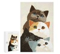 Jigsaw Puzzle 1000 PCS for Adults Stack of Four Cute Cats Puzzle for Adults Toy Wall Decor Perfect Decoration Stress Reduction Gifts 1000 PCS