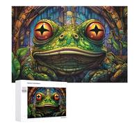 Jigsaw Puzzle 1000 PCS for Adults Stained Glass Frog Gaze Jigsaw Puzzle Family Game Difficult Hard Deal As Gifts for The Whole Family 1000 PCS