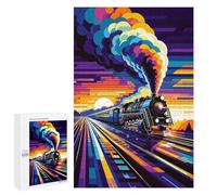 Jigsaw Puzzle 1000 PCS for Adults Steam Train Sunset Wpap Adult Jigsaw Puzzle Relaxing Games Precision Cutting Deal As Gifts for The Whole Family 1000 PCS