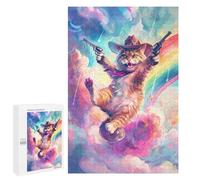Jigsaw Puzzle 1000 PCS for Adults Whimsical Cowboy Cat Guns Puzzle for Adults Toy Wall Decor Perfect Decoration Stress Reduction Gifts 1000 PCS