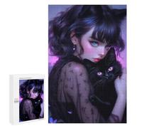 Jigsaw Puzzle 1000 PCS for Adults Whimsical Gothic Cat Lady Adult Jigsaw Brain Teaser Game Birthday Present Help The Brain Exercise 1000 PCS