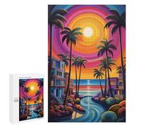 Jigsaw Puzzle 1000 PCS for Teenagers Beach Sunset Palm Trees -3 Adult Jigsaw Puzzles Improve Memory Difficult And Challenge Christmas Birthday Gifts 1000 PCS