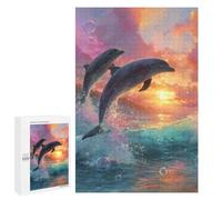 Jigsaw Puzzle 1000 PCS for Teenagers Dolphins Leaping at Sunset -1 Jigsaws for Adults Puzzle Improve Memory Educational Challenge Unique Birthday And Gifts 1000 PCS