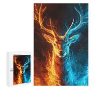Jigsaw Puzzle 1000 PCS for Teenagers Fire & Ice Deer Art Print Jigsaws for Adults Puzzle Improve Memory Educational Challenge Unique Birthday And Gifts 1000 PCS