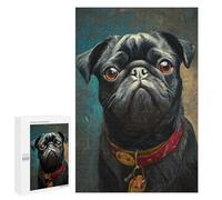Jigsaw Puzzle 1000 PCS for Teenagers Painted Pug with Red Collar Adult Jigsaw Puzzles Improve Memory Difficult And Challenge Christmas Birthday Gifts 1000 PCS