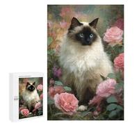 Jigsaw Puzzle 1000 PCS for Teenagers Siam Cat with Pink Roses Adult Jigsaw Puzzles Improve Memory Difficult And Challenge Christmas Birthday Gifts 1000 PCS