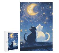 Jigsaw Puzzle 1000 PCS for Teenagerss Cats Under The Moon - Cat Lovers Puzzles for Adults Family Game Home Decoration for Birthday, Chrismas 1000 PCS