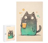 Jigsaw Puzzle 1000 PCS for Teenagerss Cute Cat Drinking Juice Puzzles for Adults Family Game Home Decoration for Birthday, Chrismas 1000 PCS