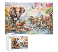 Jigsaw Puzzle 1000 PCS for Teenagerss Rainbow Safari A Vibrant Wildlife Gathering Jigsaws for Adults Family Games Hand Speed Race for Birthday, Chrismas 1000 PCS