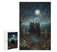 Jigsaw Puzzle 1000 PCS for Teenagerss Two Black Cats Under Moonlight Puzzles for Adults Family Game Home Decoration for Birthday, Chrismas 1000 PCS