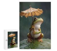 Jigsaw Puzzle 1000 PCS Frog with Leaf Umbrella in Rain Jigsaws for Adults Puzzle Birthday Present Difficult And Challenge Challenging Game Gifts 1000 PCS